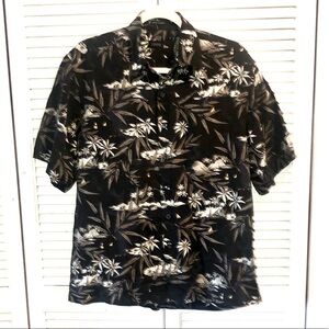 IZOD Men’s 100% Silk Tropical short sleeve button down Shirt black Small